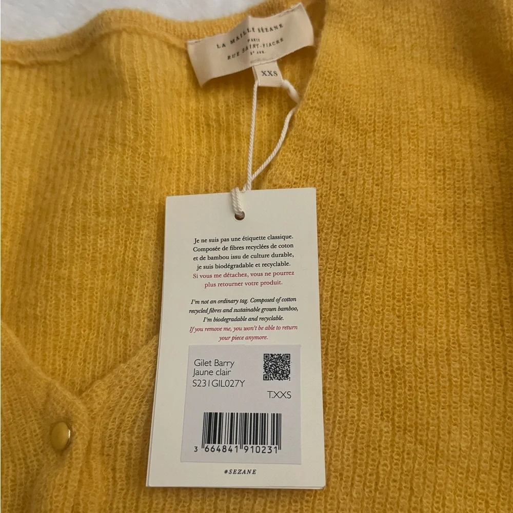 Sezane BARRY CARDIGAN yellow xxs/ NWT - Picture 6 of 10